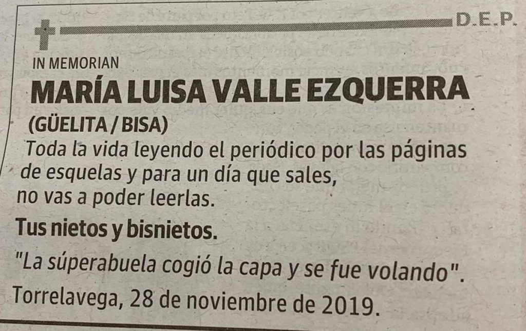 Esquela de María Luisa. DA