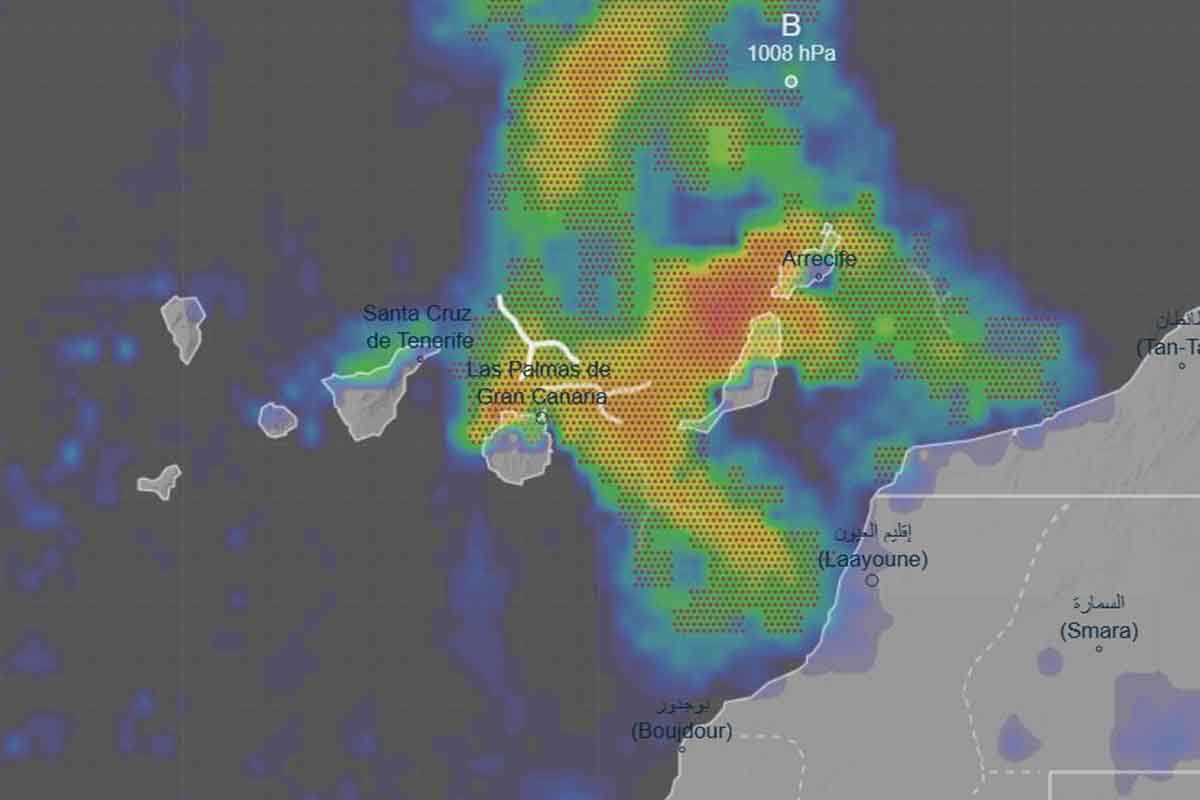Mapa de la borrasca Emilia en Canarias - AEMET