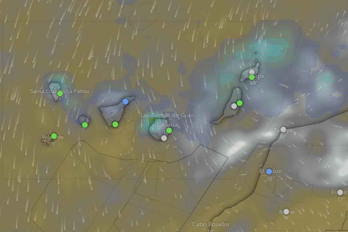 Mapa de la borrasca Emilia en Canarias - El tiempo AEMET