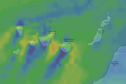 Mapa meteorológico de Canarias con avisos amarillos activados por la AEMET por viento fuerte en varias islas durante el puente de Carnaval.