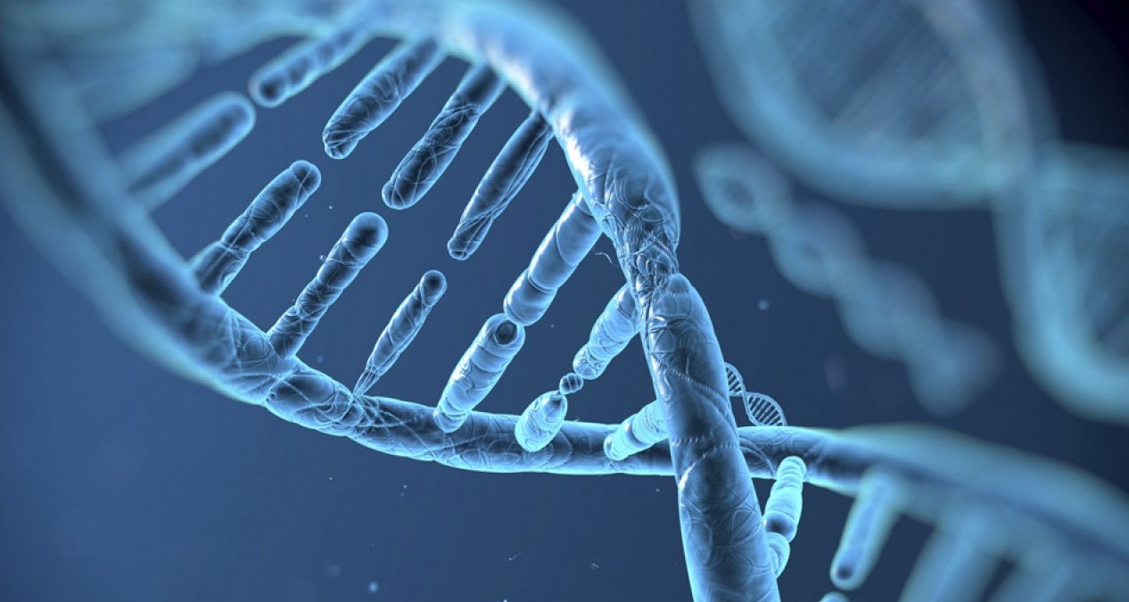 Representación de la doble hélice de ADN humano con un sistema oculto de regulación genética que decide qué genes se activan y cuáles se silencian