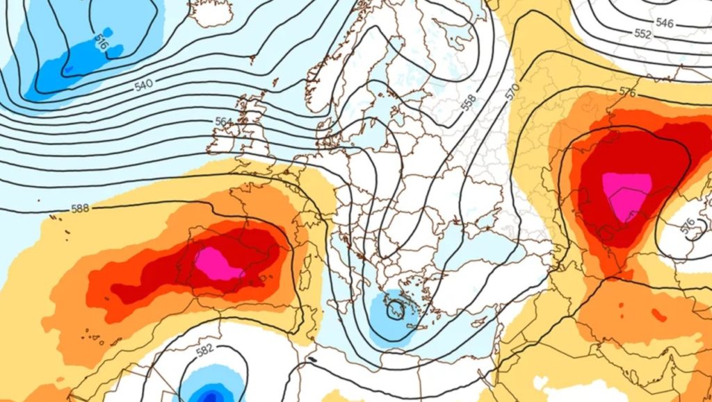 La dorsal que afectará de lleno a España y Canarias en los próximos días será extremadamente potente, incluso con geopotenciales de récord a unos 5500 m
