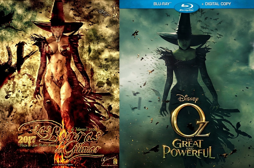 Comparativa que circula por WhatsApp del cartel de Las Burras y el de la película de Disney, Oz