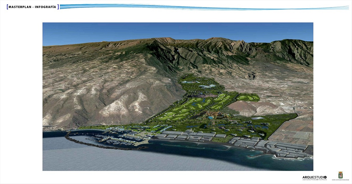 Infografía del arquitecto Juan Carlos Piñeiro en donde se recoge en verde claro los cuatro millones de metros cuadrados afectados por el proyecto. Arquiestudio