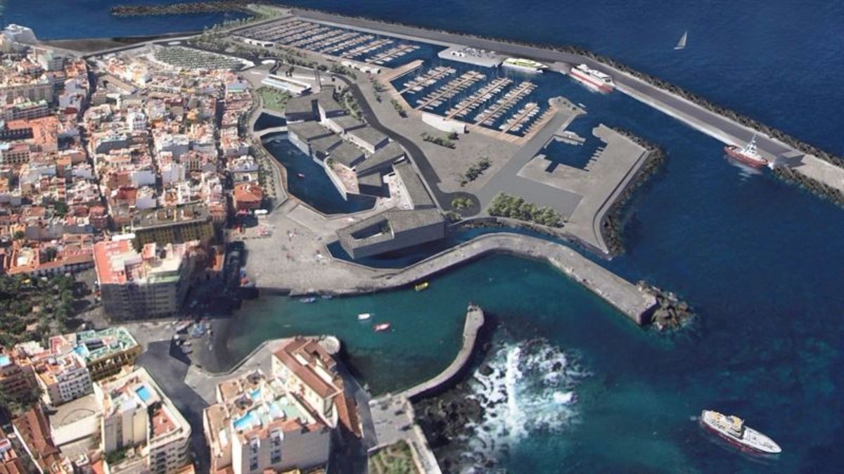 Maqueta del proyecto del puerto deportivo-pesquero y parque marítimo, redactado por Trazas Ingenieros-GIUR y Martín Menis Arquitectos. DA