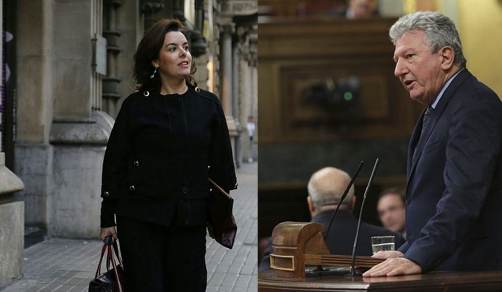 Los negociadores Soraya Sáenz de Santamaría (PP) y Pedro Quevedo (NC). Europa Press