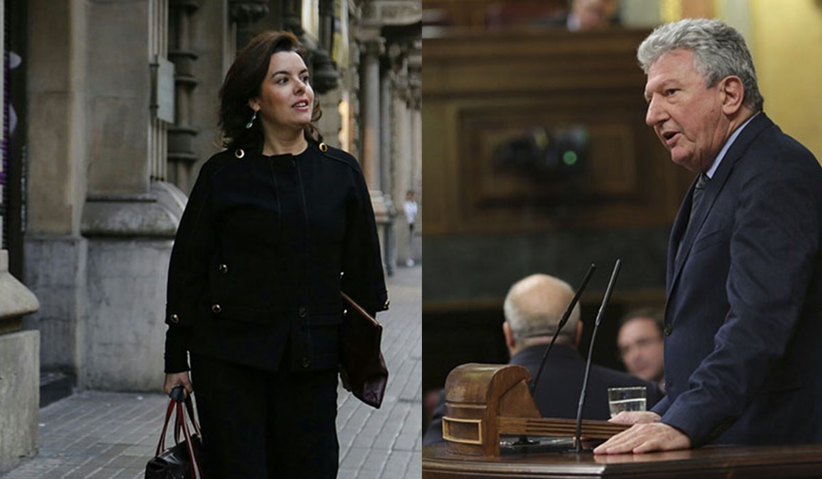 Los negociadores Soraya Sáenz de Santamaría (PP) y Pedro Quevedo (NC). Europa Press