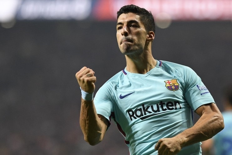 Luis Suárez celebra su gol al Atlético de Madrid en el Wanda Metropolitano