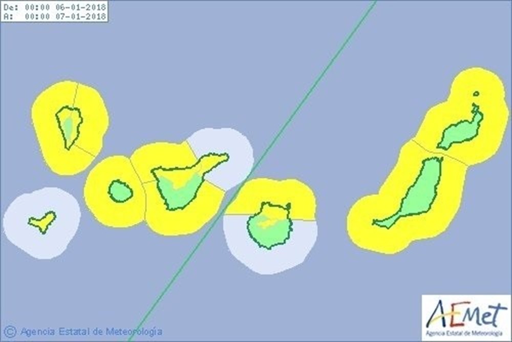 Mapa del riesgo amarillo para este sábado. / AEMET