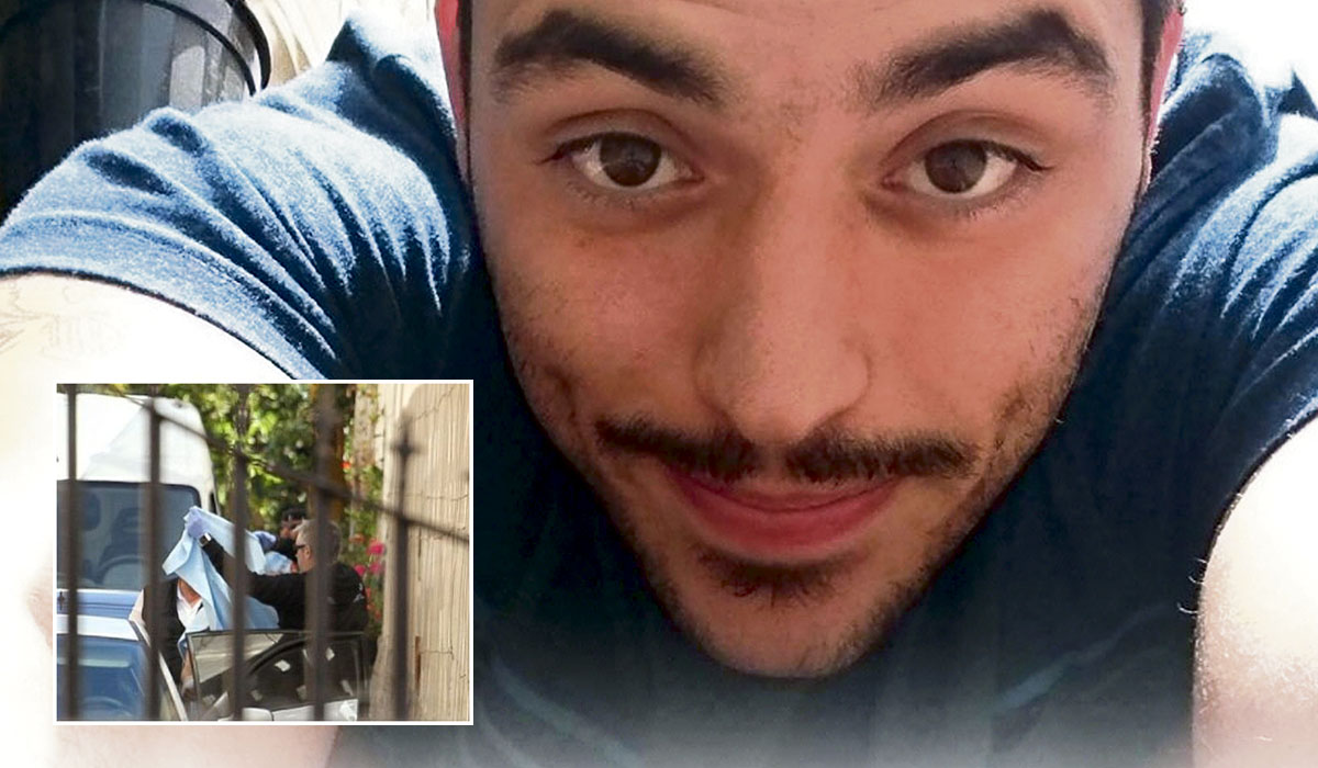 Autorretrato de Ricardo Ortega de sus redes sociales, e imagen del momento en el que la Guardia Civil se lo lleva detenido de la finca familiar. Andrés Gutiérrez