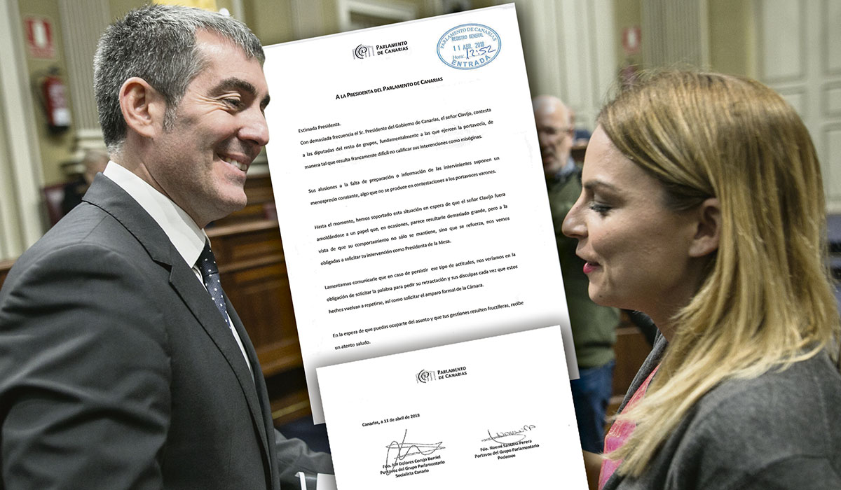 El escrito presentado contra el presidente del Gobierno de Canarias, Fernando Clavijo (CC), está firmado por Noemí Santana (a la derecha), de Podemos, y por Dolores Corujo, del PSOE. DA