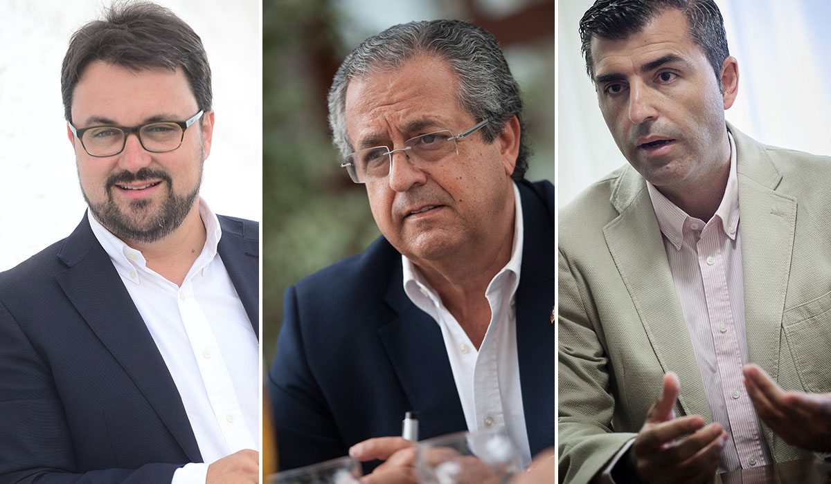 El presidente de los populares canarios, Asier Antona; el portavoz del PP en La Laguna, Antonio Alarcó, y el presidente del Partido Popular tinerfeño, Manuel Domínguez. DA
