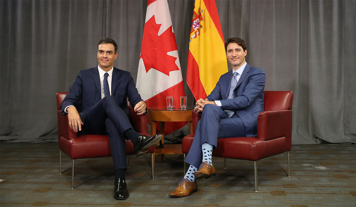 El presidente del Gobierno, Pedro Sánchez y el primer ministro de Canadá, Justin Trudeau, durante su encuentro en Montreal.