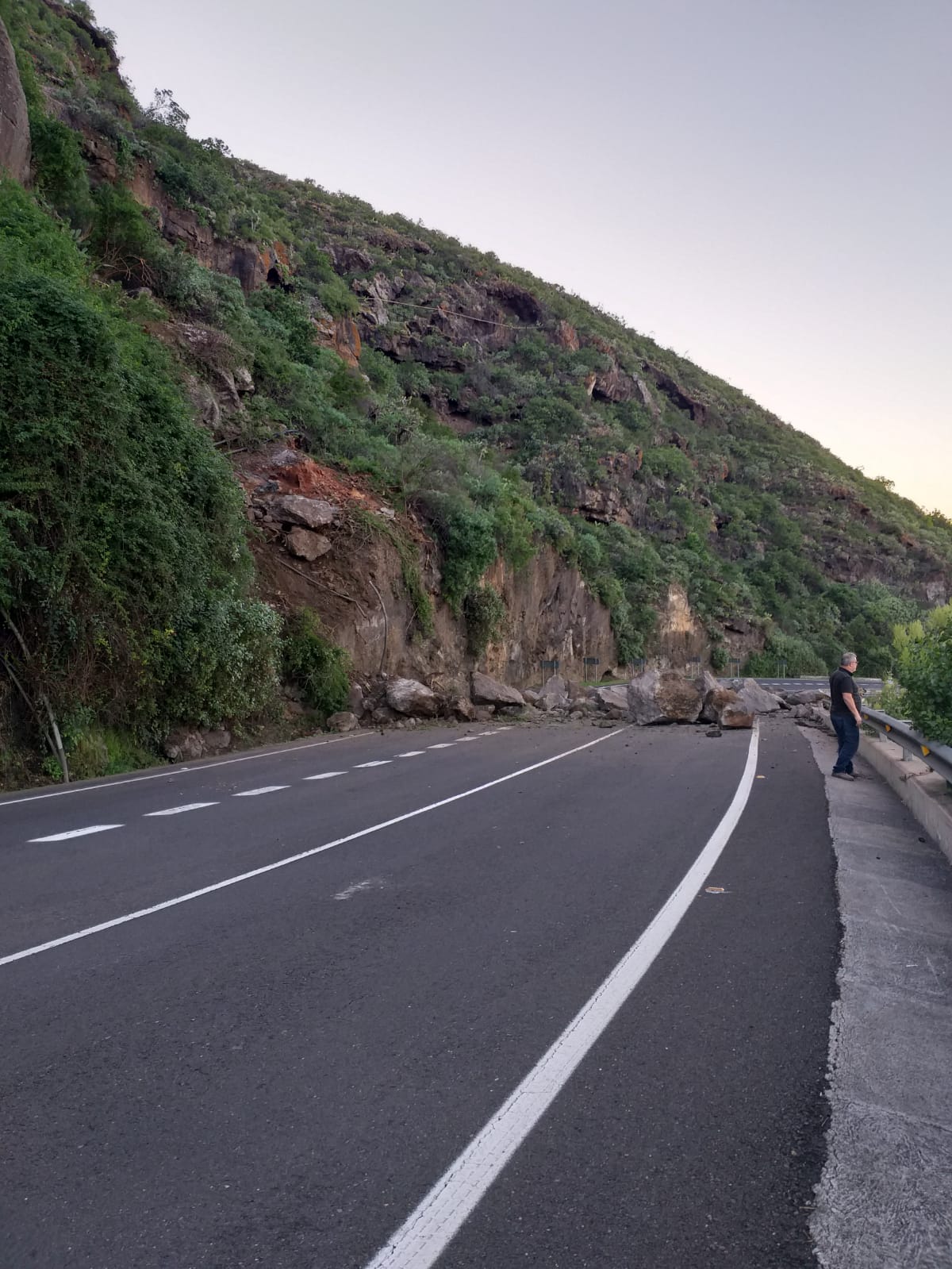 Un desprendimiento de rocas provoca el cierre del túnel del Guincho, en Icod. / DA