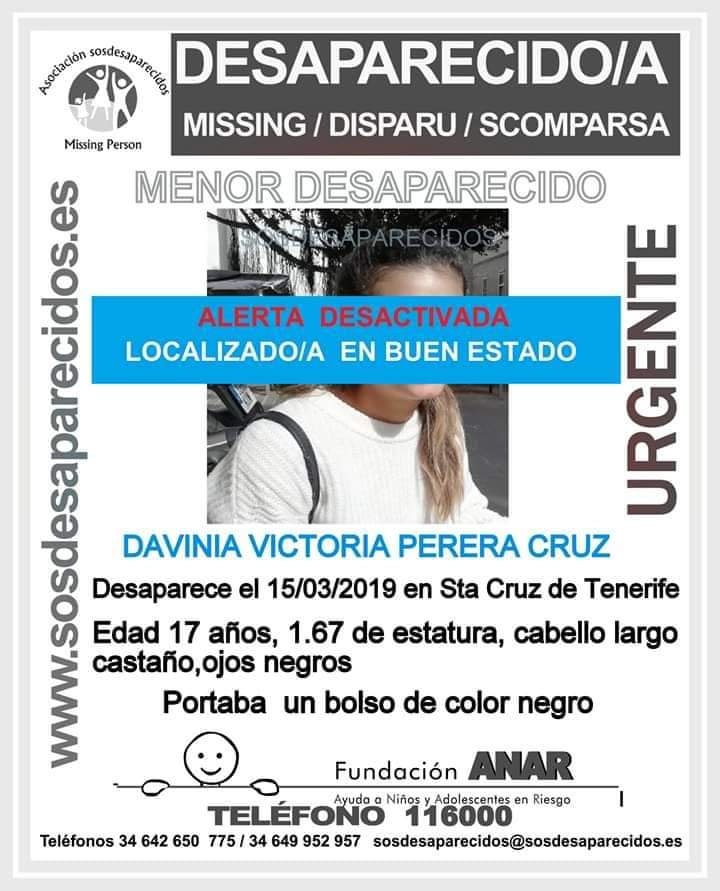 SOSDESAPARECIDOS ALERTA DAVINIA DESACTIVADA