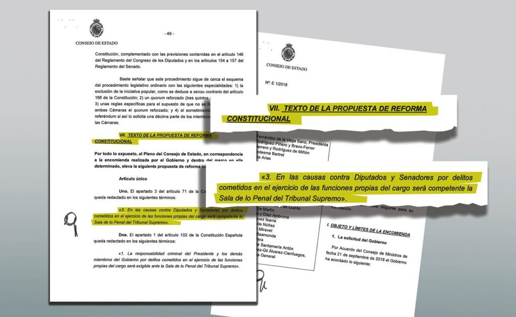 Informe del Consejo de Estado sobre la abortada reforma constitucional del Ejecutivo central sobre los aforamientos. DA