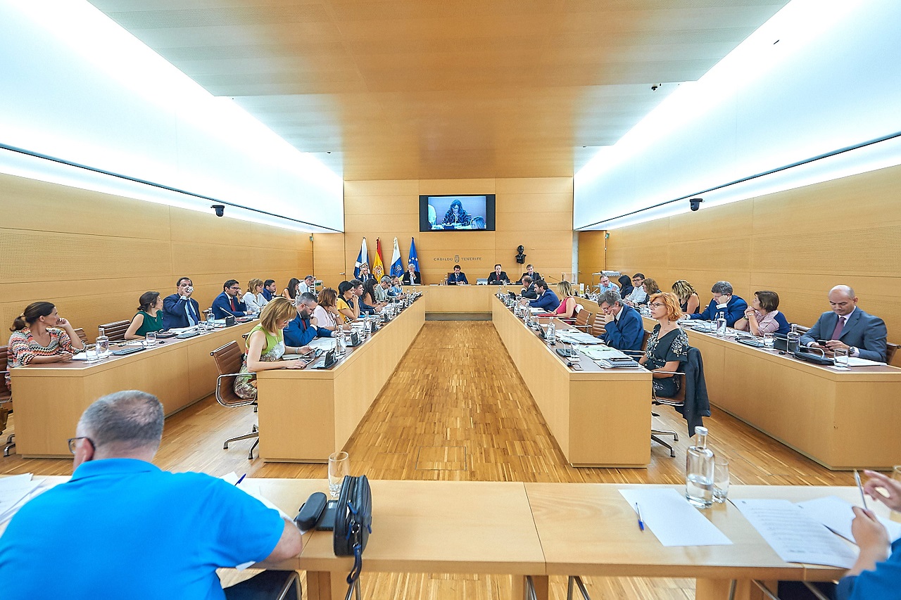 Imagen de un pleno del Cabildo tinerfeño del anterior mandato, en el que cogobernaban nacionalistas y socialistas, pacto que             no se repetirá en esta ocasión. Sergio Méndez