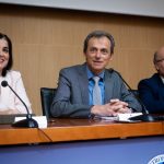 Carolina Darias, Pedro Duque y Rafael Rebolo, durante la comparecencia ante la prensa. Fran Pallero