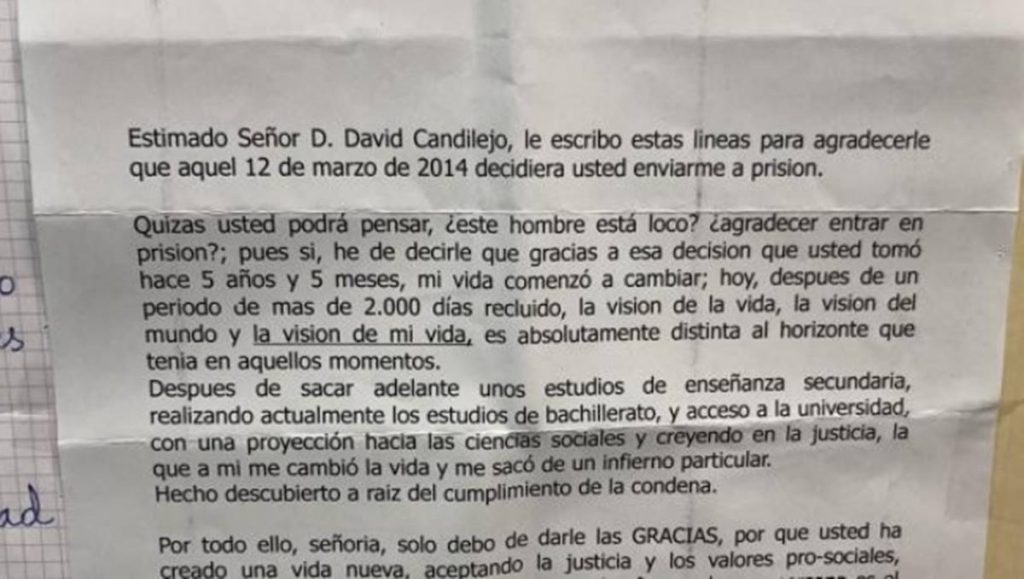La carta que envió un hombre al juez que le condenó. Twitter