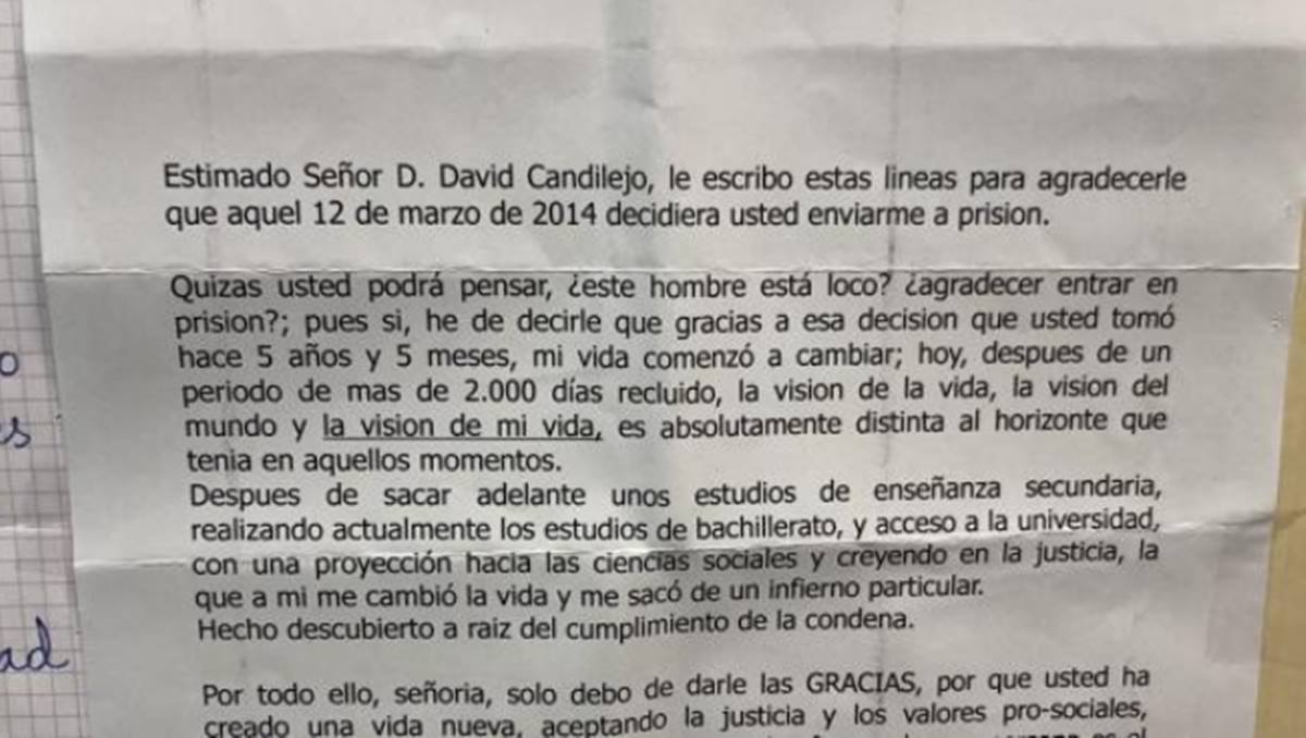 La carta que envió un hombre al juez que le condenó. Twitter