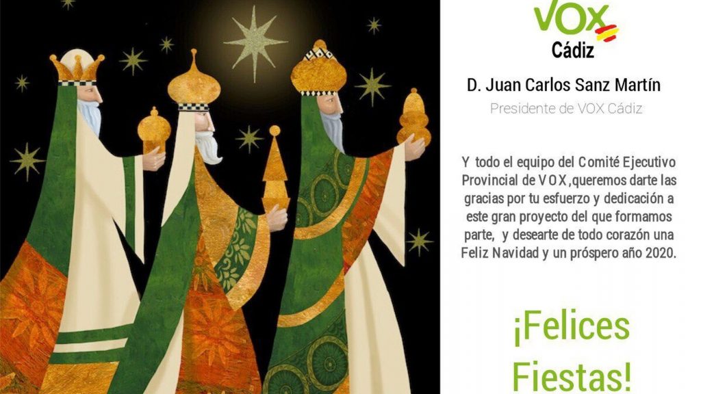 Los reyes magos en la felicitación navideña de Vox en Cádiz. El Español