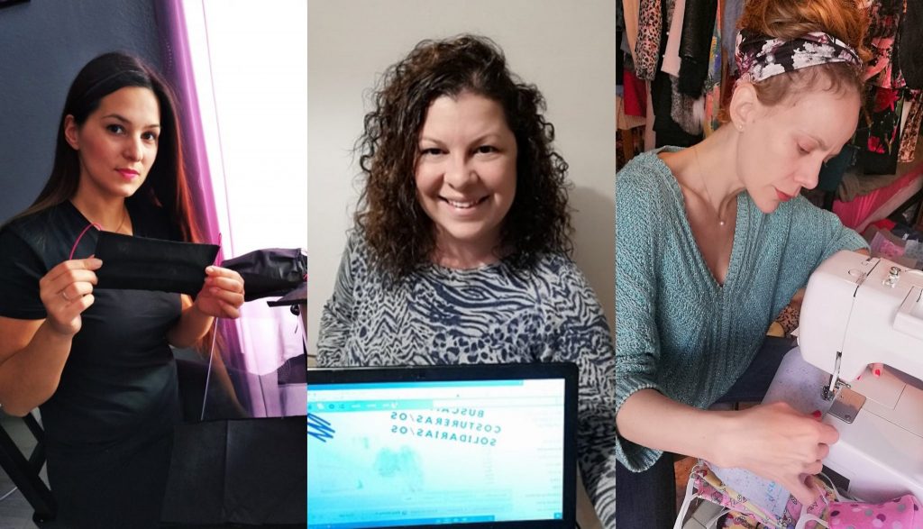 María del Carmen, artesana; Ana Darias, química de laboratorio; y Esther Alfonso, violinista, son integrantes del grupo ‘Mascarillas Solidarias’. DA