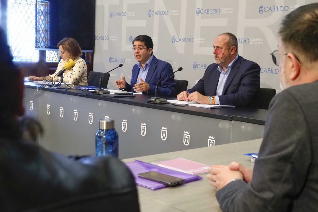 Berta Pérez, Pedro Martín y Enrique Arriaga comparecieron junto a varios consejeros del Cabildo insular. FOTO: SERGIO MÉNDEZ