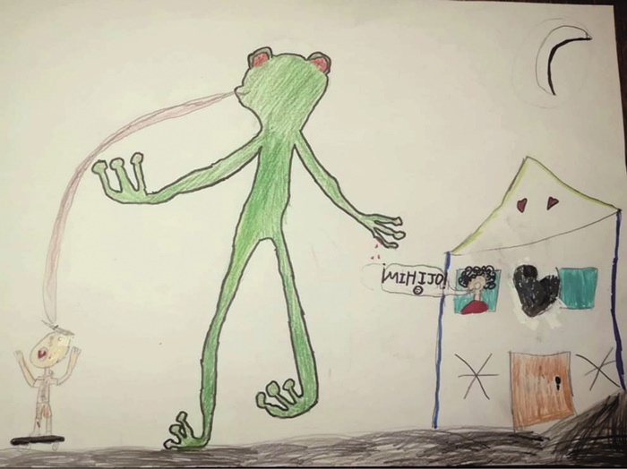 El 'monstruo rana', una creación de Julia que Iván reinterpretó a su manera, con un toque de cómic. DA