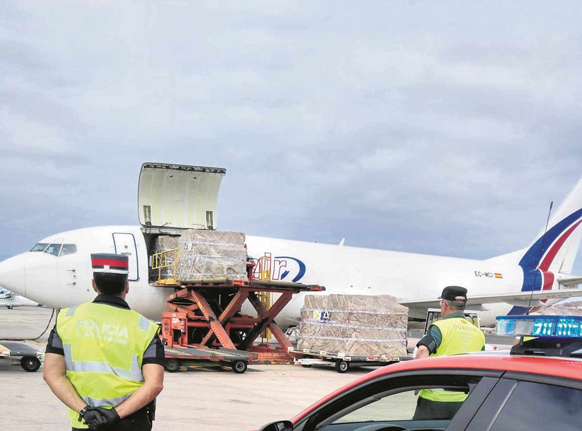 Varios palets de material de protección sanitaria y pruebas diagnósticas llegaron ayer a Gran Canaria. Gobierno de Canarias