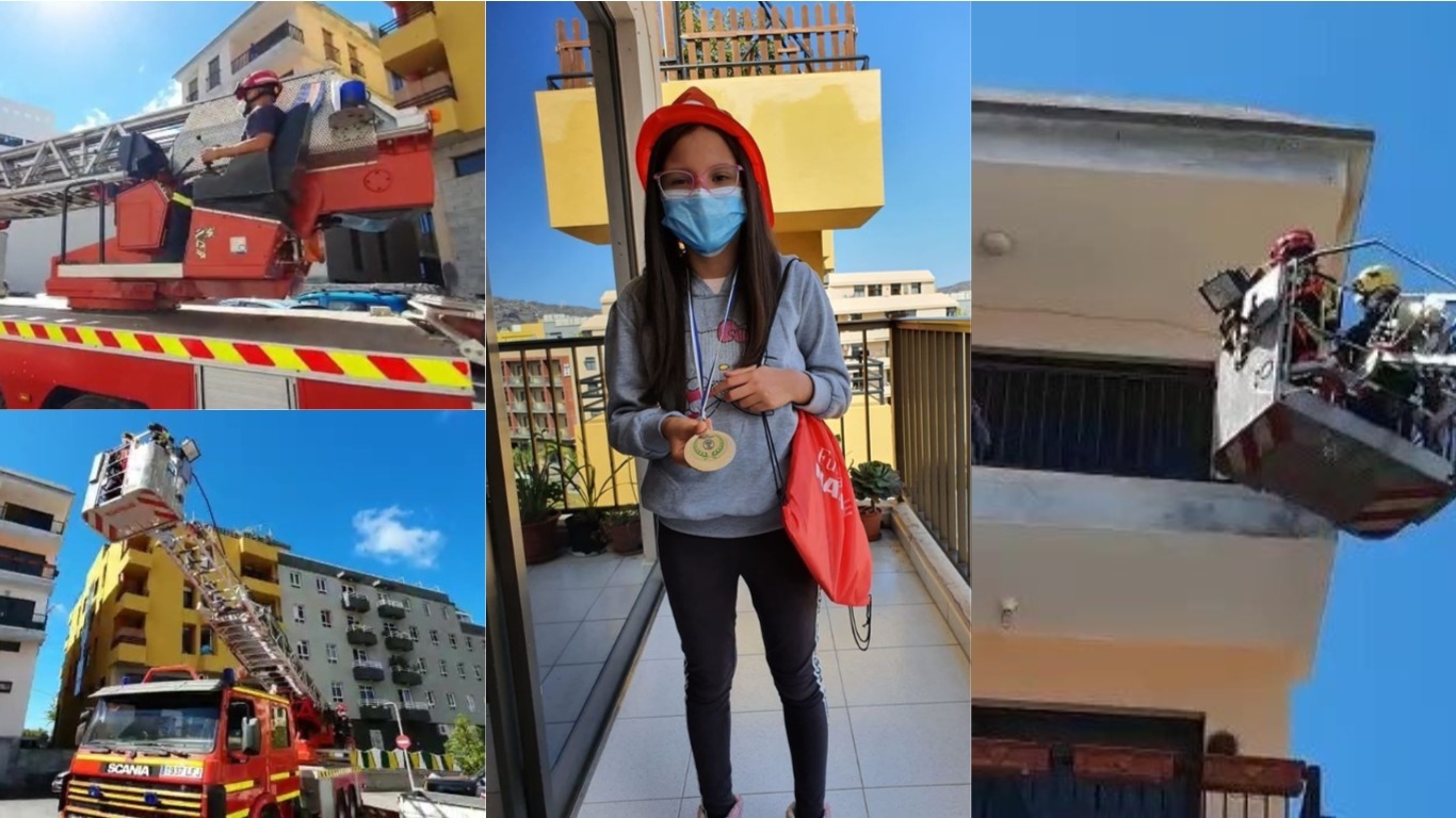 La visita sorpresa de los bomberos a la niña palmera que 