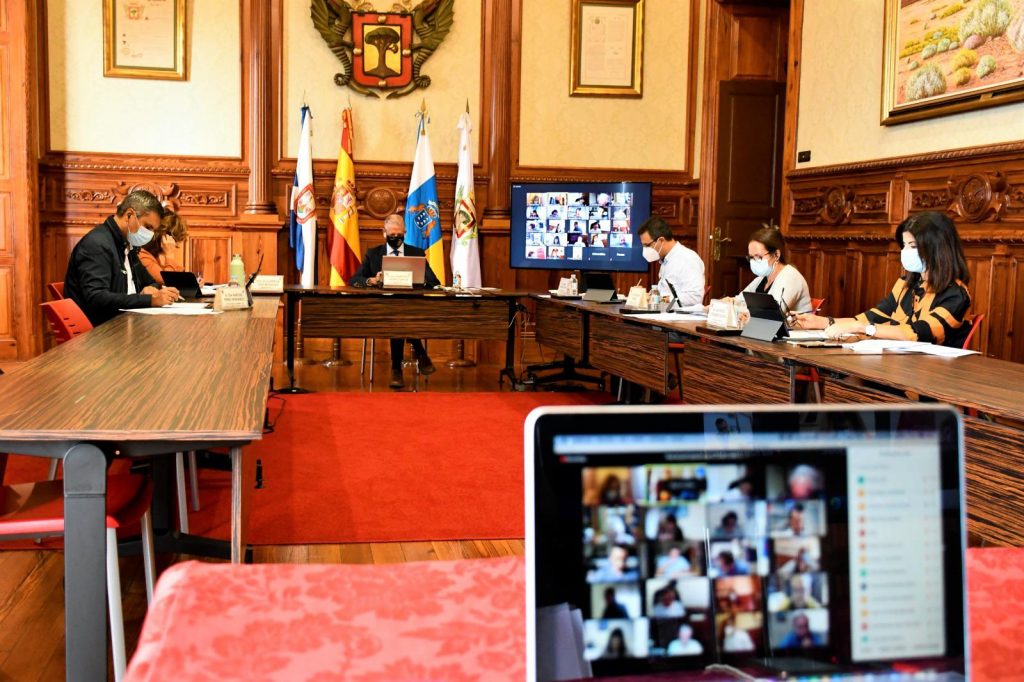 Pleno telemático celebrado ayer en el Ayuntamiento de La Orotava. DA