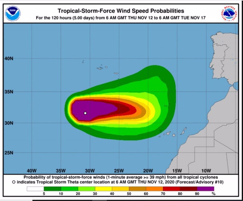 Trayectoria de la tormenta tropical 'Theta'