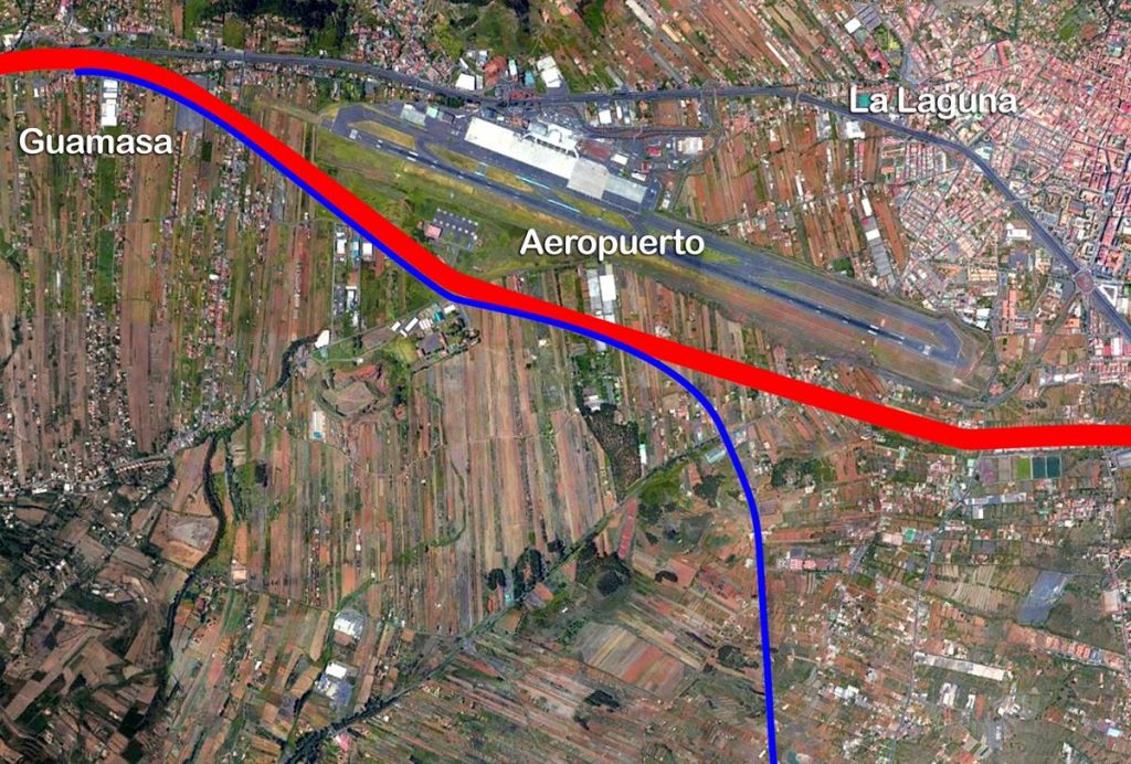Plano del trazado de la futura Vía de Circunvalación, que discurrirá desde Guamasa hasta Guajara, por encima del Aeropuerto de Los Rodeos. DA