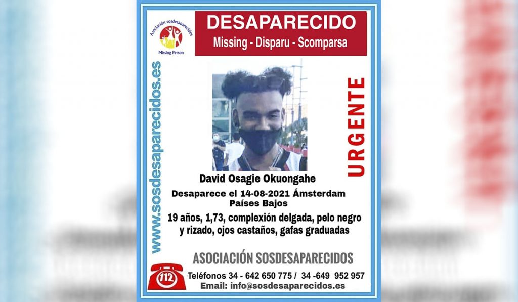 Buscan a David Osagie Okoungahe, desaparecido en Ámsterdam. / SOS Desaparecidos