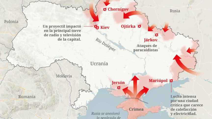 Mapa de los ataques de Rusia sobre Ucrania. E. E.