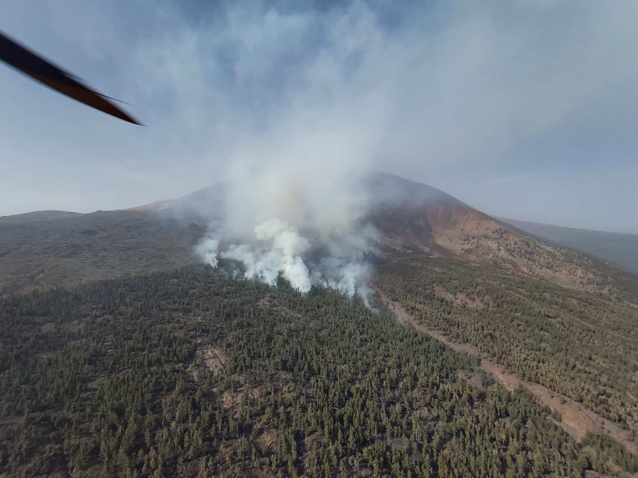 En un día tranquilo, el incendio solo ‘corrió’ cerca de La Fortaleza, a los pies del Parque Nacional del Teide.