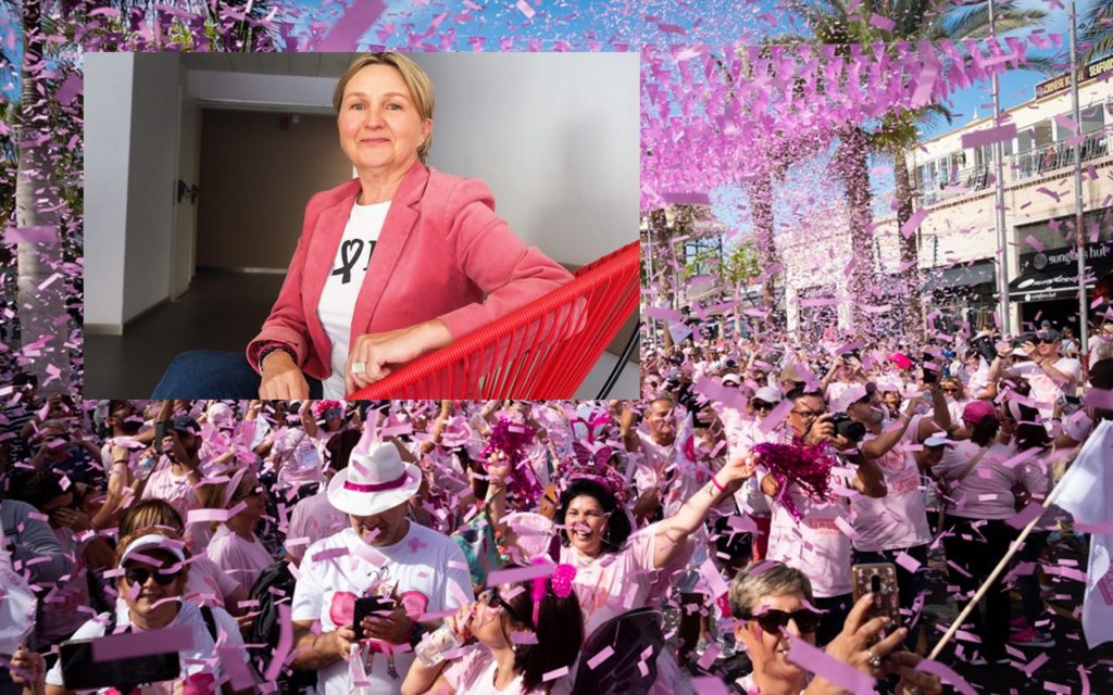Brigitte Gypen, en el recuadro, organiza cada año la gran caminata para recaudar fondos, concienciar sobre el cáncer de mama y celebrar la vida.