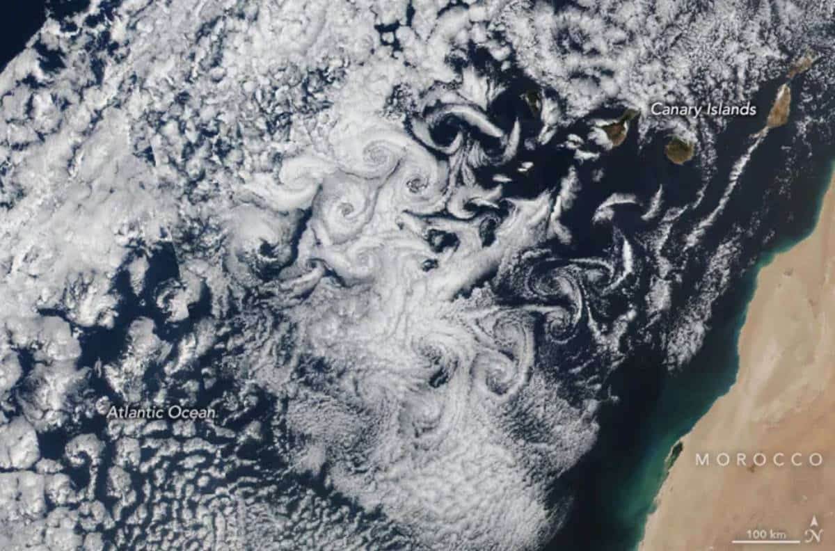 La NASA detecta los espectaculares vórtices de Von Kármán sobre Canarias