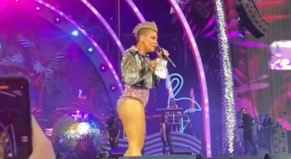Va a un concierto de Pink y le lanza las cenizas de su madre