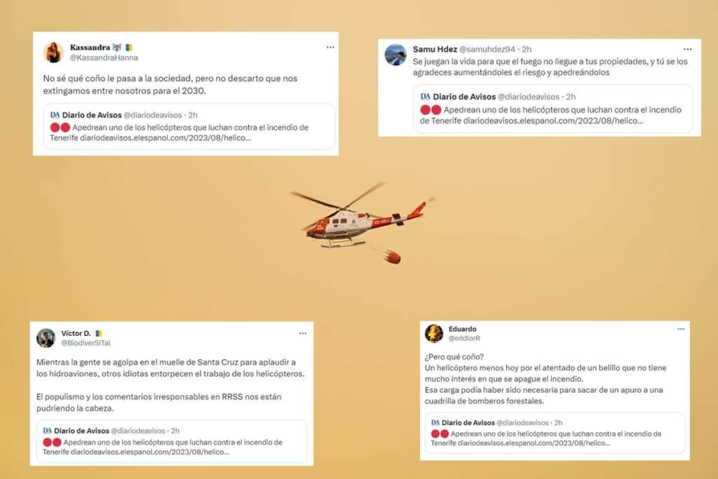 Indignación entre los tinerfeños por el apedreamiento de un helicóptero que luchaba contra el fuego en Güímar