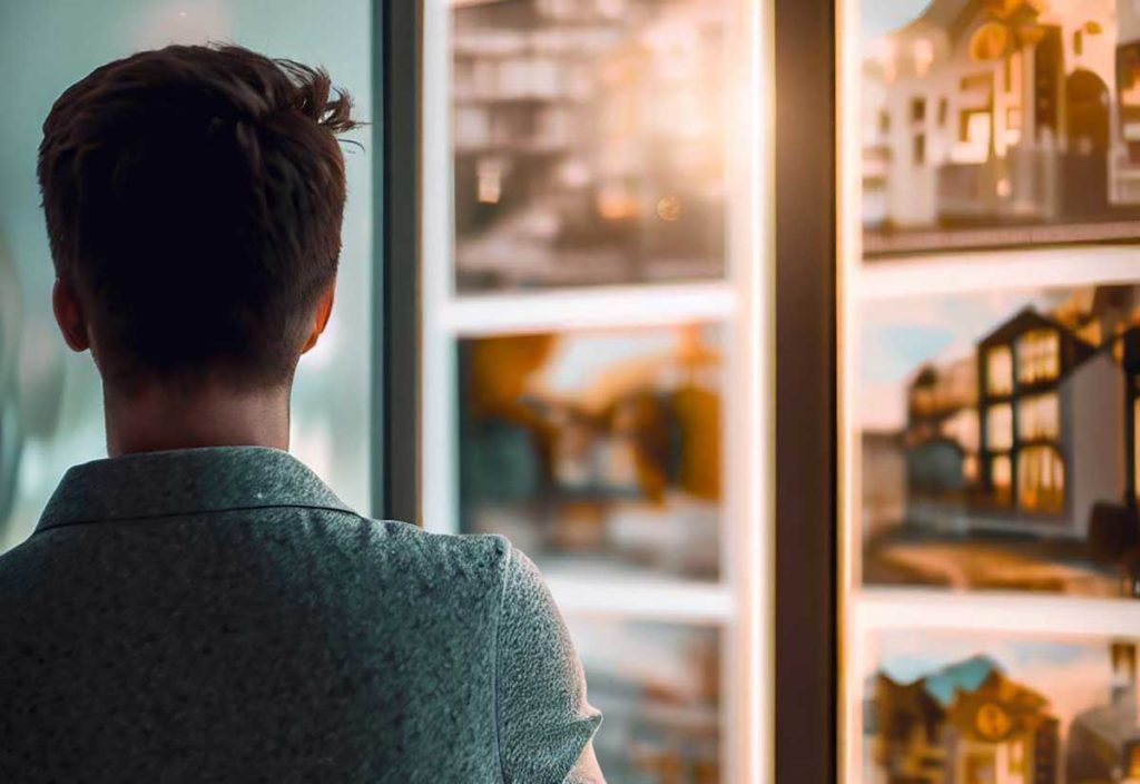 Una persona mirando el cartel de venta de una casa en la calle más cara de Canarias
