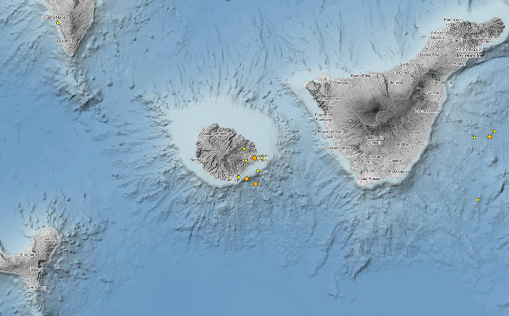 Detalle de los últimos terremotos acaecidos en La Gomera y proximidades../ IGN