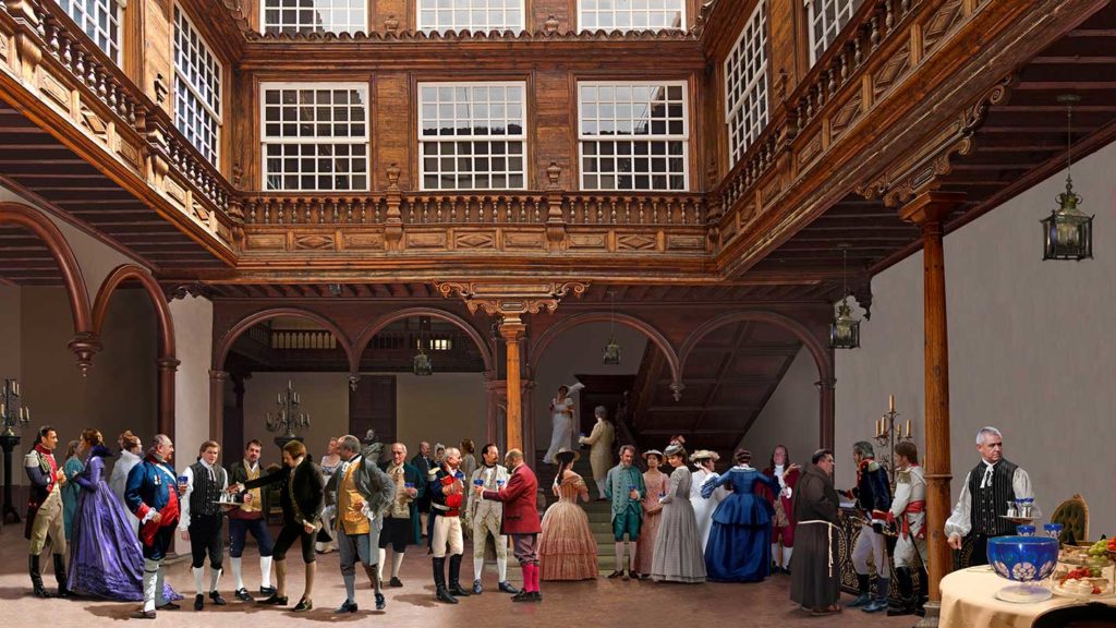 Pintura con la recreación del Palacio de Carta de Santa Cruz de Tenerife en pleno apogeo