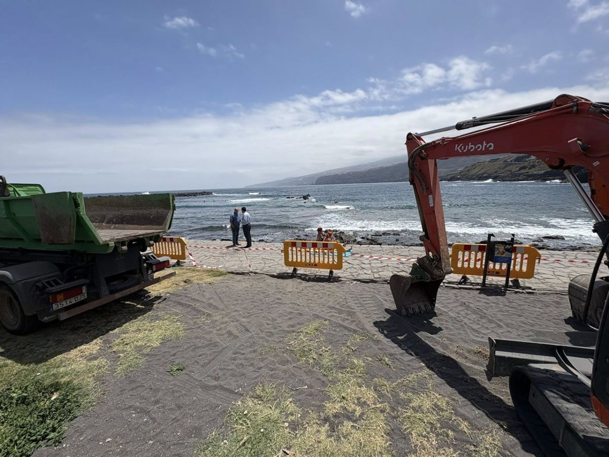 El alcalde, Leopoldo Afonso, junto al concejal de Playas, Felipe Rodríguez en la playa de Martiánez. DA