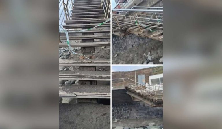 La reparación de la escalera en la playa del Roque de las Bodegas ...
