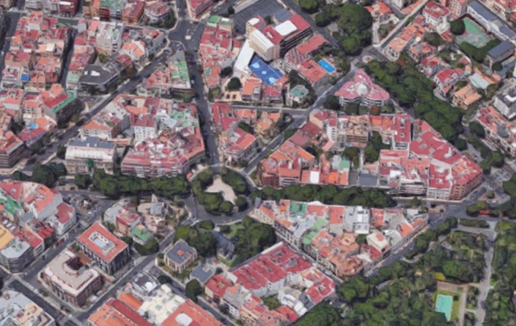 Vista aérea del ámbito de actuación del barrio de Los Hoteles-Pino del Oro de la capital tinerfeña.