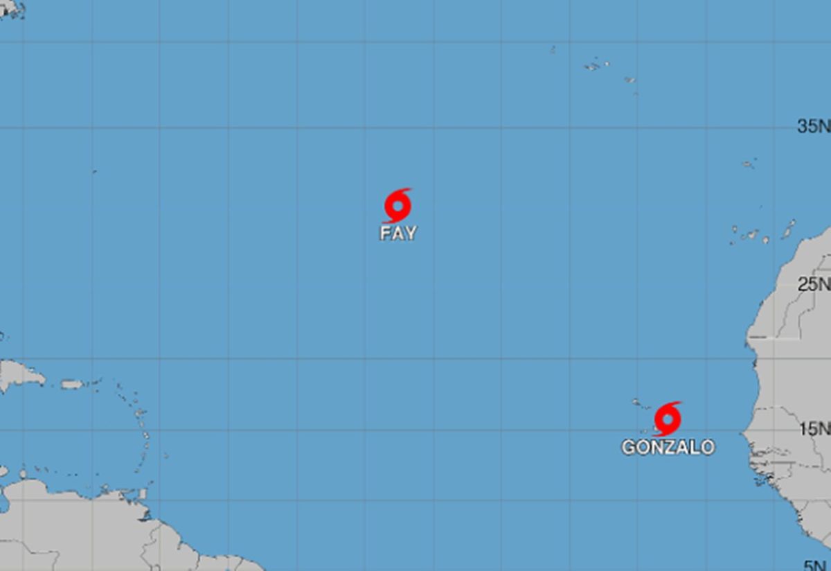 Localización de las tormentas tropicales Gonzalo y Fay en el Atlántico